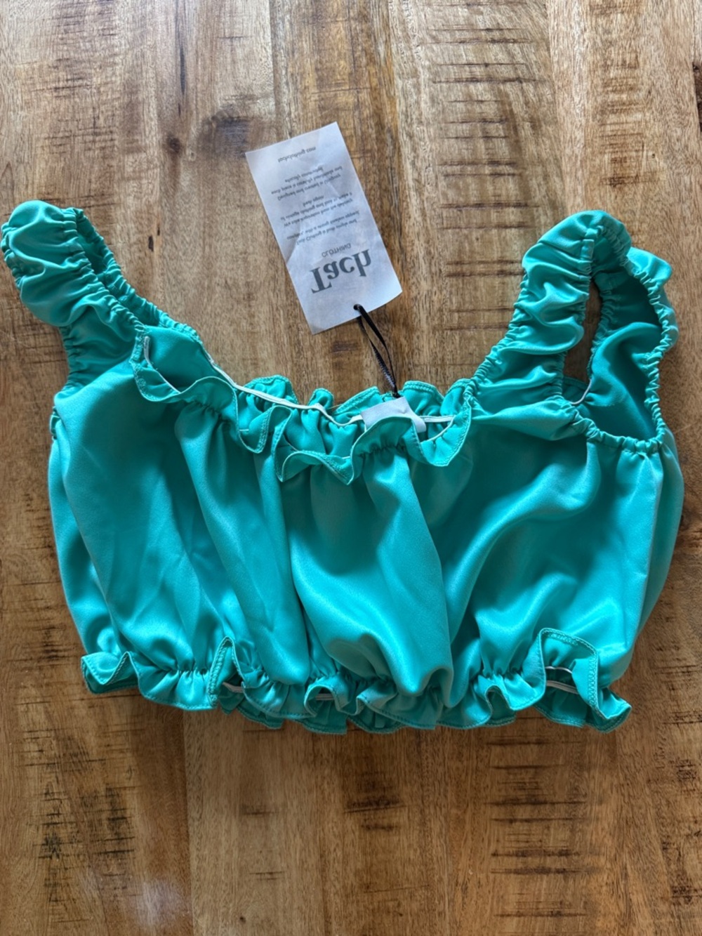 TACH Clothing 70% silk and viscose Ruffled Turquoise blue crop cropped tank Top